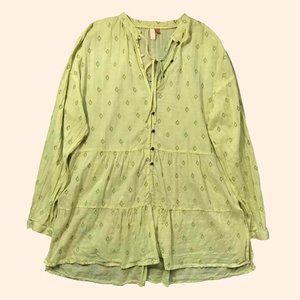 Light Green Anthropologie Long Sleeve Embroidered Blouse